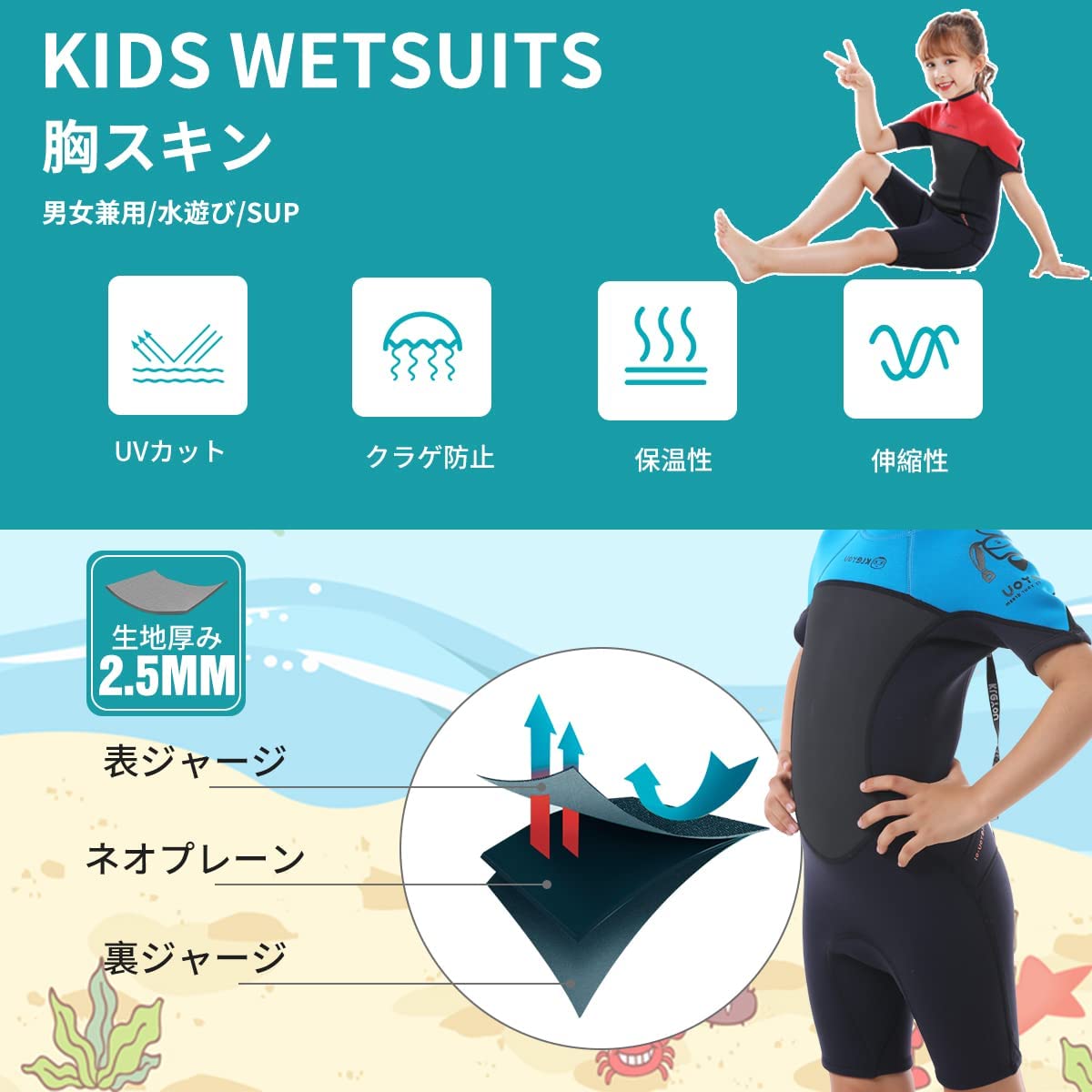 #R003 キッズ水着 ショート 男の子 女の子 2.5mm